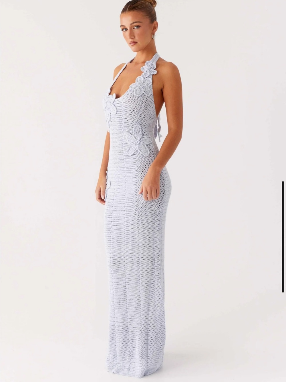 Peppermayo Light Blue Crochet Maxi Skirt with Floral Appliqué - Picture 4 of 6